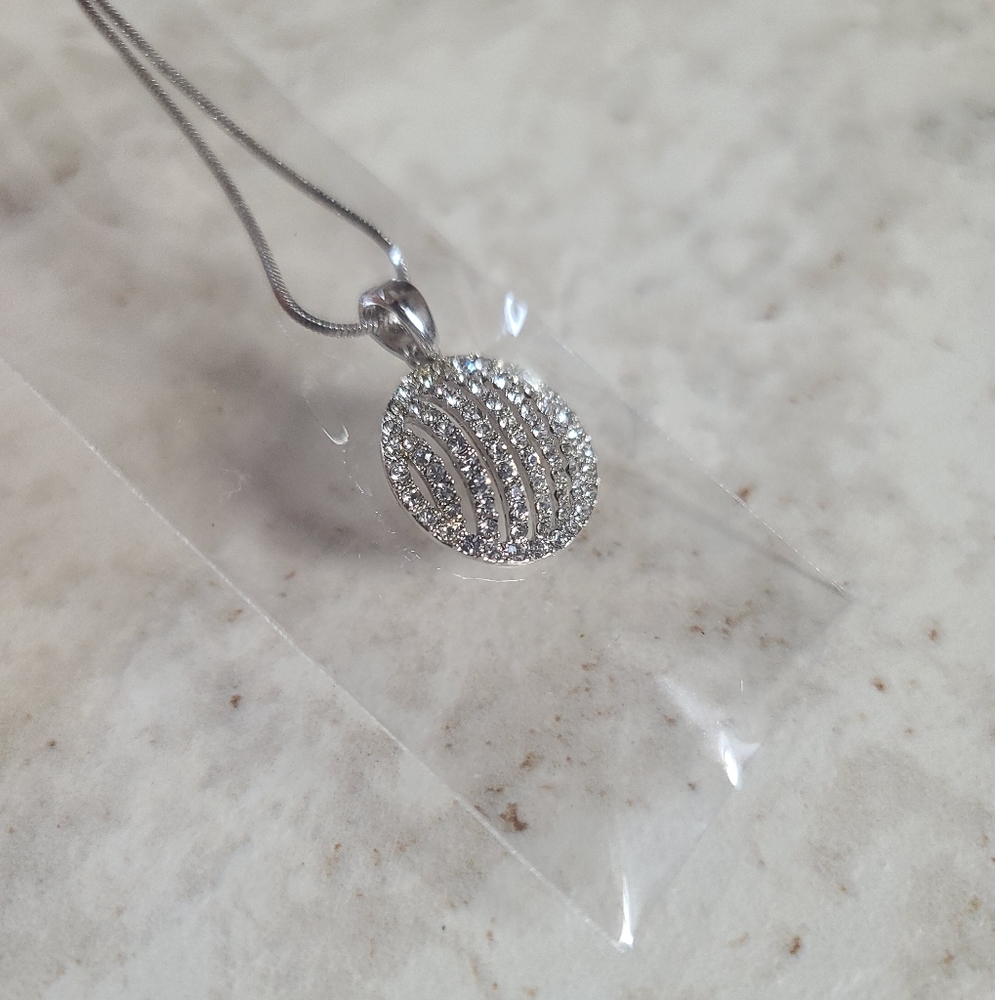 Elegant Silver Box Chain Necklace With a Circle Dome CZ Pendant